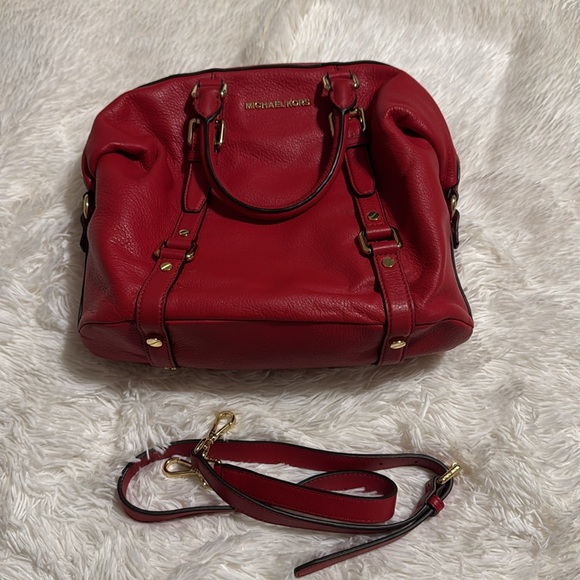 Michael Kors Cherry Red “Bedford Legacy” Satchel Handbag - Picture 1 of 16